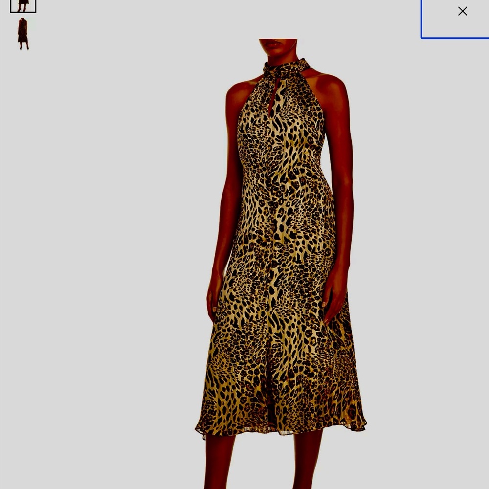 Milly Adrian Midi Leopard Print Halter Dress
